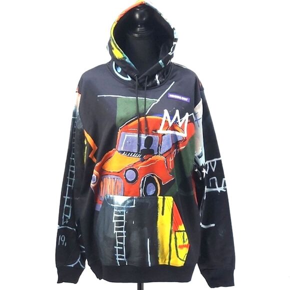 Jean-Michel Basquiat + Members Only Graphic Print Pullover Hoodie Sweatshirt L - Picture 1 of 11